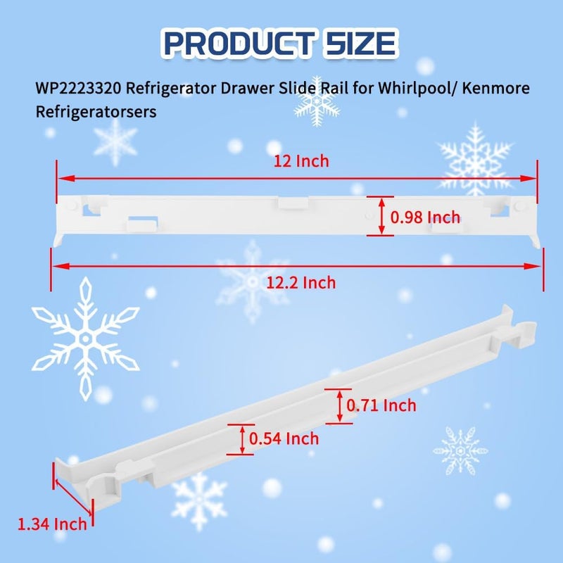 KOZHOM [Upgraded] WP2223320 Refrigerator Drawer Slide Rail fit for Whirlpool/Kenmore Refrigerators, Replace 2223320, 1016208, AH869557, EA869557, PS869557, 2 Pcs - Image 4